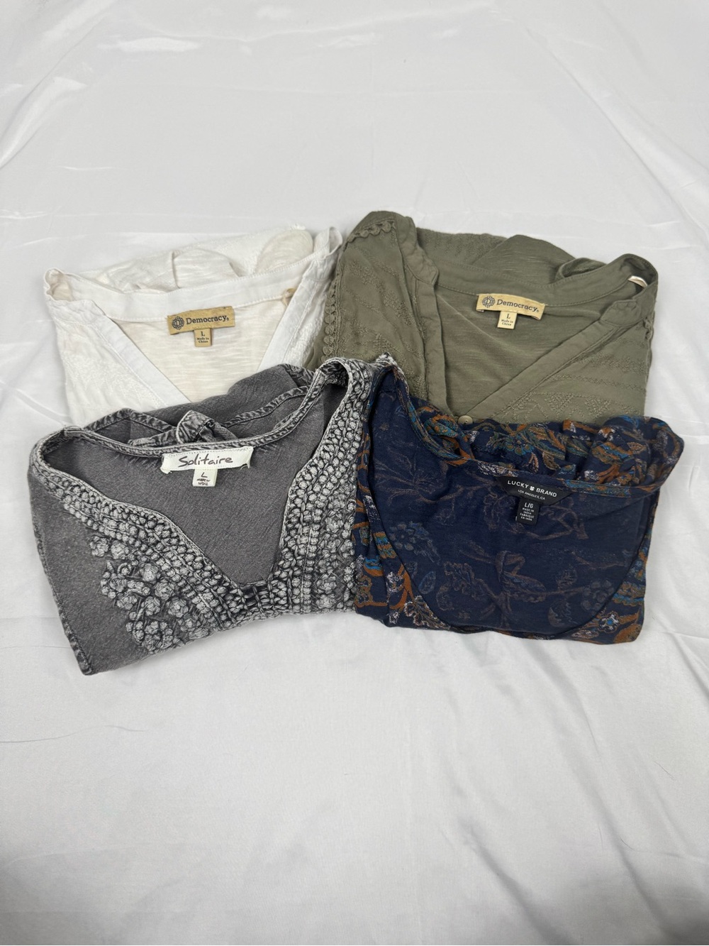 Women’s Boho Blouse Bundle Size Large Lucky Brand Democracy Embroidered Tops Lot
